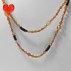 3 For 20 Faceted Amber Acrylic Beaded Necklace 40" Long